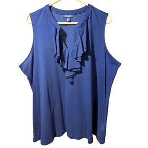 Chaps Women Navy Blue Ruffle V-Neck Sleeveless Knit Tank Top Plus Size 1X office
